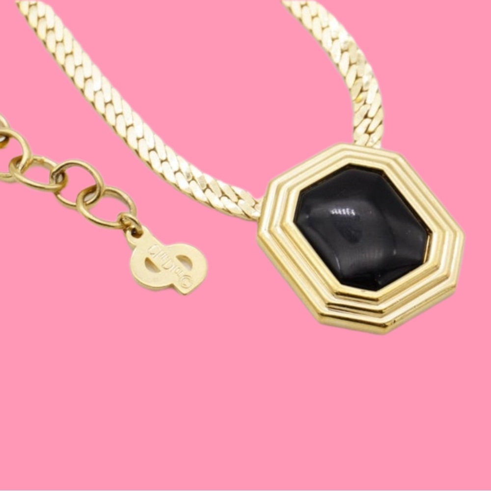 Dior Gold Necklace with Black Pendant